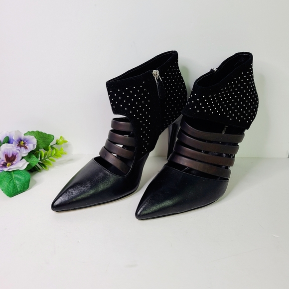 Rebecca Minkoff Ceaser Gold Studded Witch Ankle Boots - Picture 1 of 10